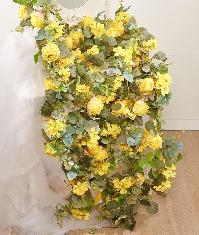 Artificial Flower Garland 2pcs 5.4ft Rose & Hydrangea Vine Decor, Hanging Faux - Image 2