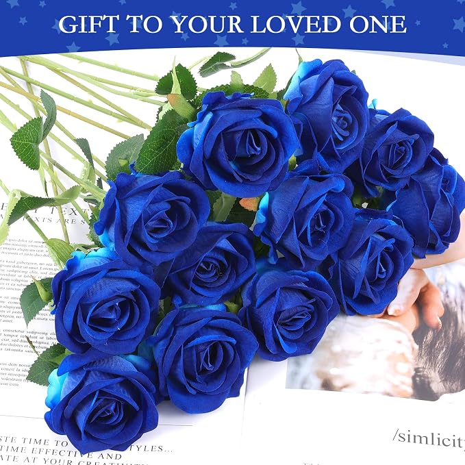 Hananona 50 Artificial Roses in Bulk, Fake Silk Roses Realistic Blue Roses - Image 6