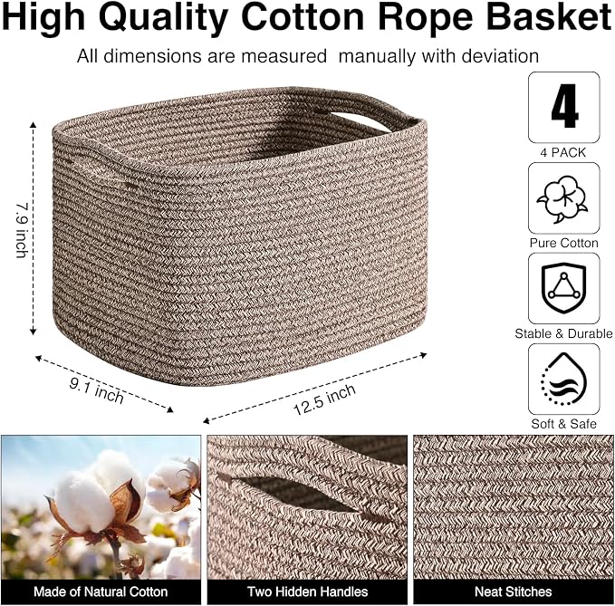 ICERZCZ Storage Baskets for Shelves Organizing, Woven Cotton Rope Baskets for - Image 3