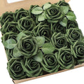 Artificial Flowers 25pcs Real Looking Emerald Green Foam Fake Roses by Floroom
