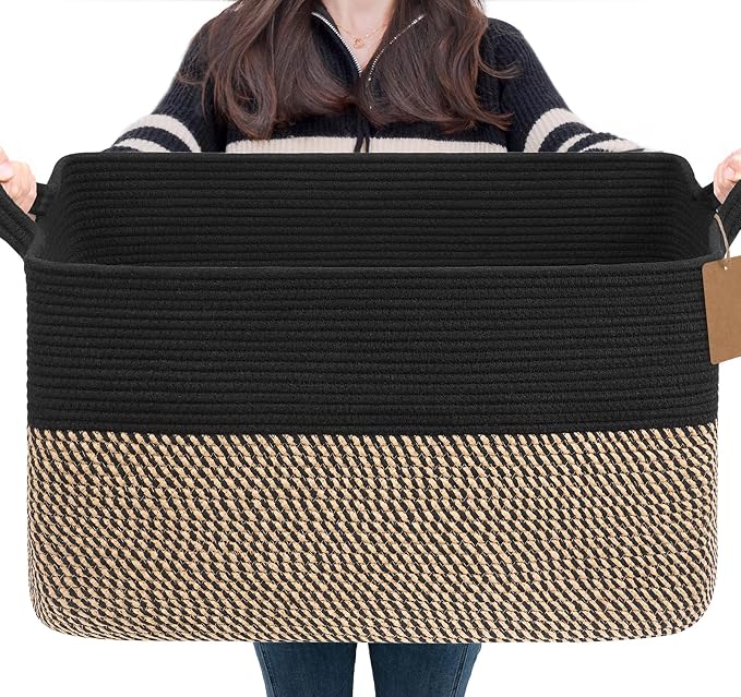 Goodpick 75L Extra Large Woven Blanket Basket, Toys & Clothes, Fits Living Room by Goodpick