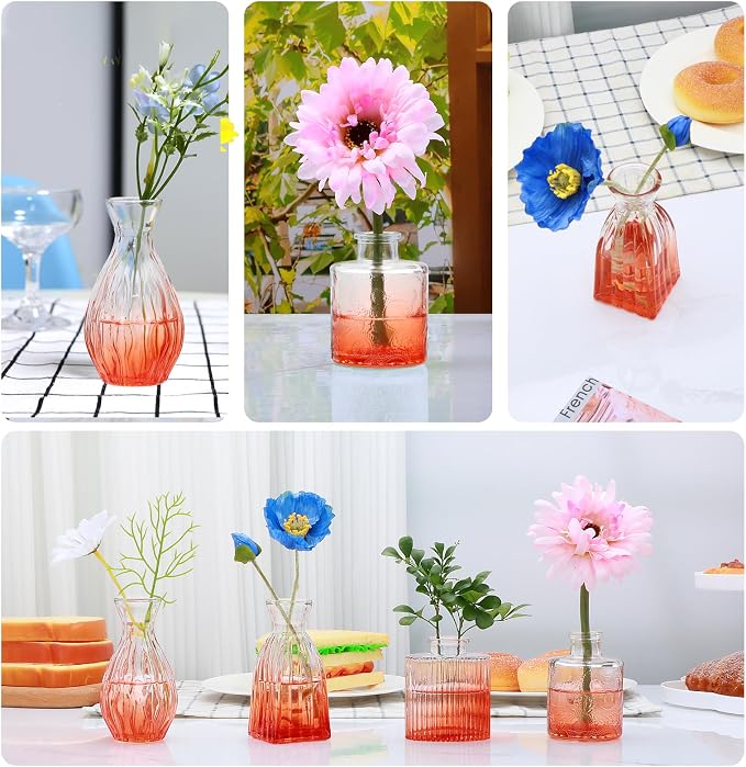 Glass Bud Vases Set of 4, Small Orange Flower Vases - Image 6