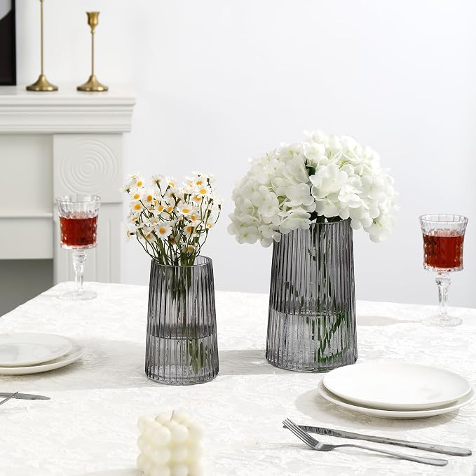 Ribbed Flower Vases Set of 2, Flower Vase - Image 5
