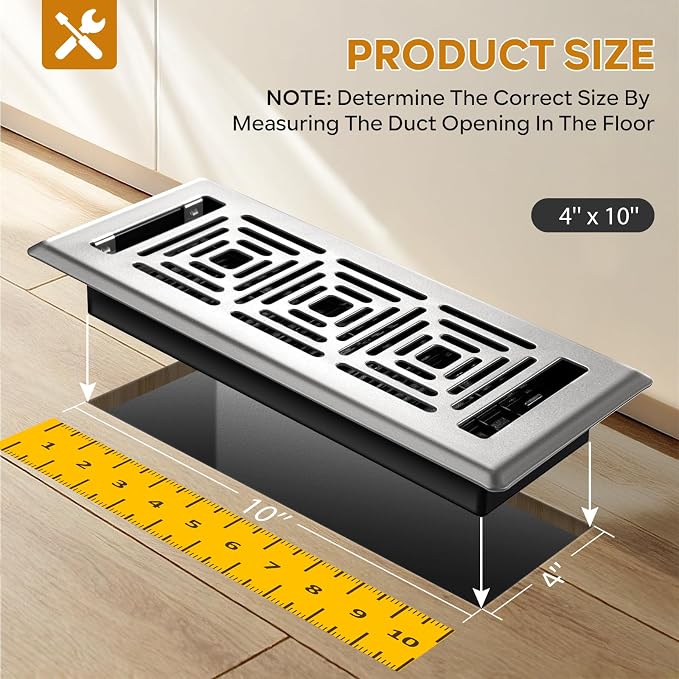 Floor Register 4x10, Heavy Duty Walkable Steel Floor Vent Covers, Easy Adjust - Image 2