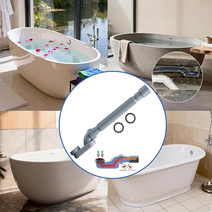 Flexible Freestanding Tub Drain Kit, Low Profile Flat P Trap - Image 5