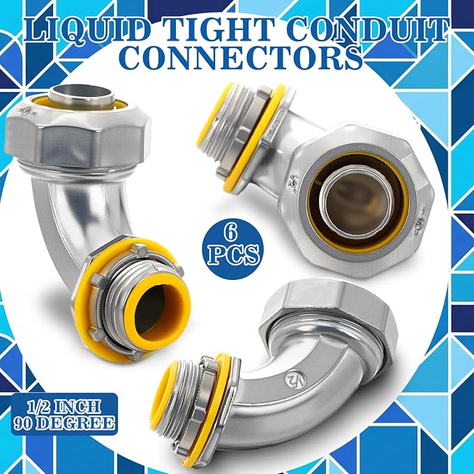 Chumia 6 Pack 1/2 Inch Liquid Tight Connector 90 Degree Liquid Tight Connectors - Image 6
