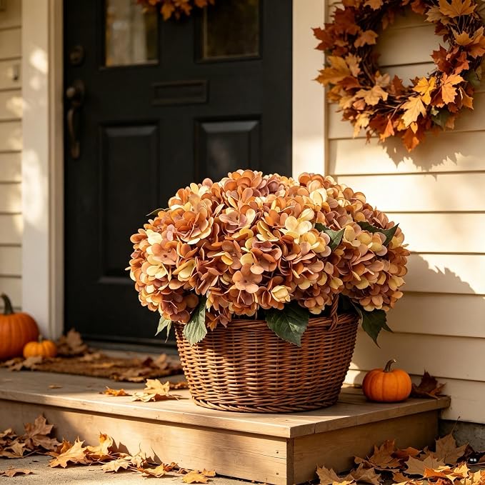 Kimura's Cabin 6Pcs Hydrangea Artificial Flowers Fall Flower, Autumn Yellow | - Image 6