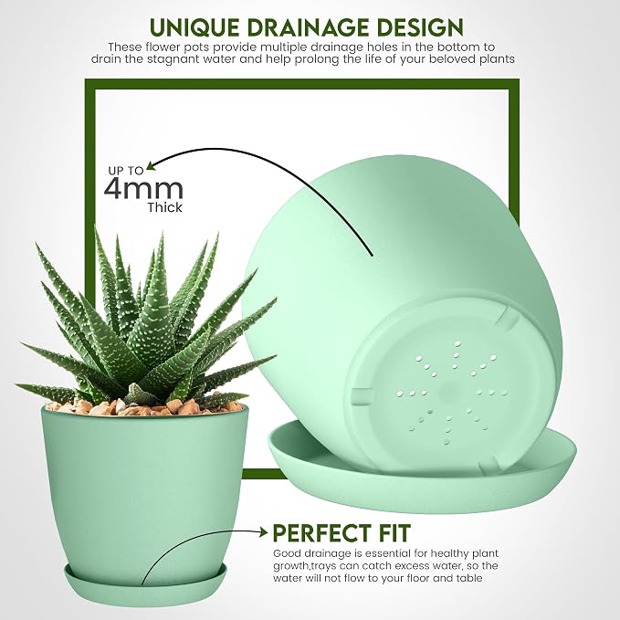 Plant Pots Indoor with Drainage, 10 Pack Multi-Size Planters Set, Mint | - Image 3