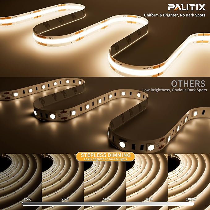 PAUTIX 5V USB COB LED Strip Lights Dimmable LED Lights 4000K Natural White - Image 3