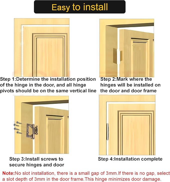 4Pcs No Mortise Door Hinges, Heavy-Duty 304 Stainless Steel Hinges | - Image 7