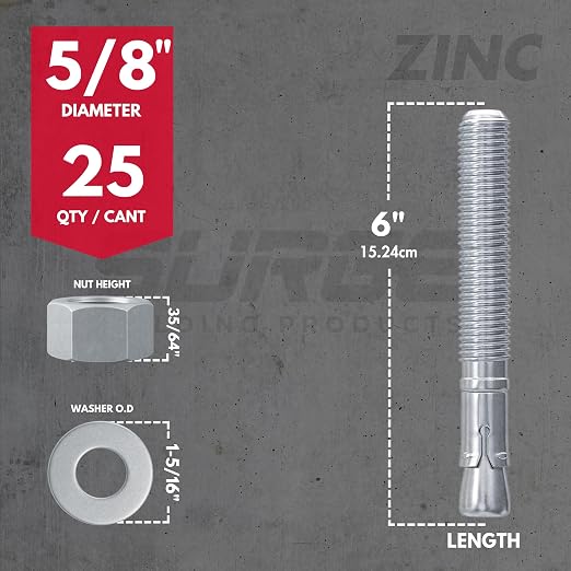 5/8" x 6" Zinc-Plated Wedge Anchors - Image 2