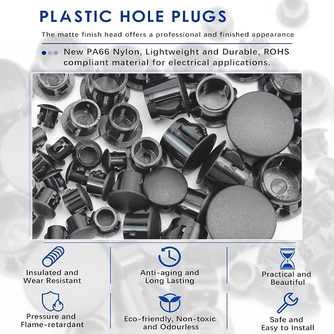 300 PCS 5 Sizes Nylon Plastic Hole Plugs, 1/2 Inch Round Hole, Snap in Knockout - Image 2