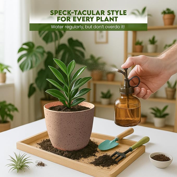 Plant Pots Indoor with Drainage 5 Pack Multisize Planters Spotty Peach Pink | - Image 3