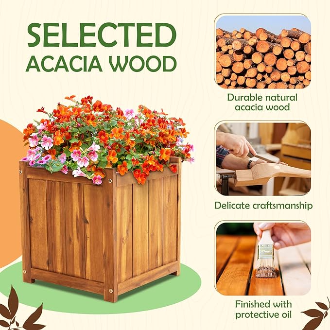 Hardwood Outdoor Flower Box, Durable Acacia Wood Flower Boxes - Image 4