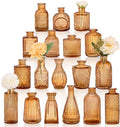 18pcs Amber Glass Bud Vase Set, Decorative Flower Vases by Fixwal
