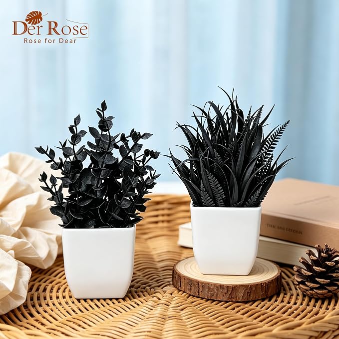Der Rose 2 Pack Fake Plants for Black Bathroom Halloween Decor | Minimalist - Image 3