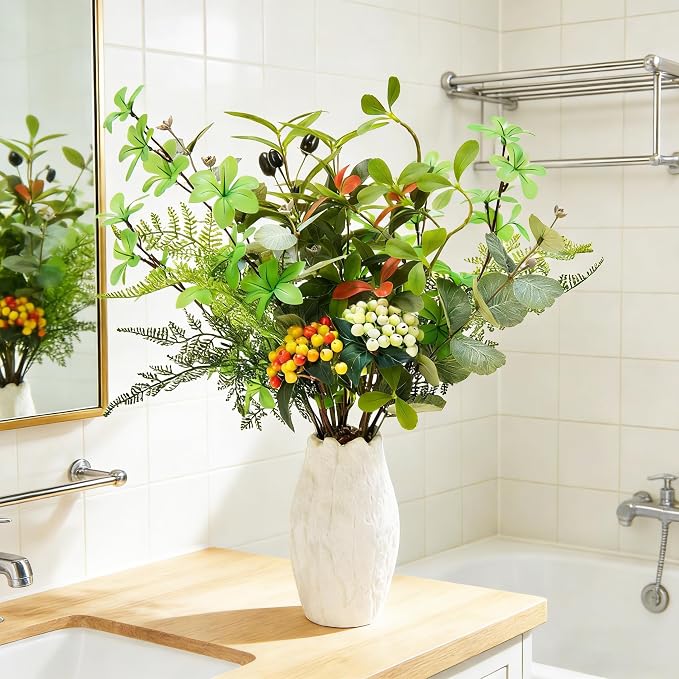 K&Y Realistic Artificial Potted Plants Olive Wild Fern Berry Decor Low - Image 6