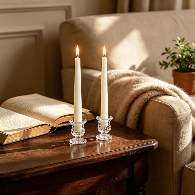 Hosley Set of 24 Glass Taper Candle Holders – Clear Candlestick Holder Set - Image 5