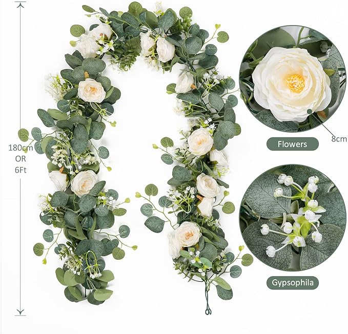 TOCHGREEN 2 Pack Artificial Eucalyptus Flower Garland - Image 5