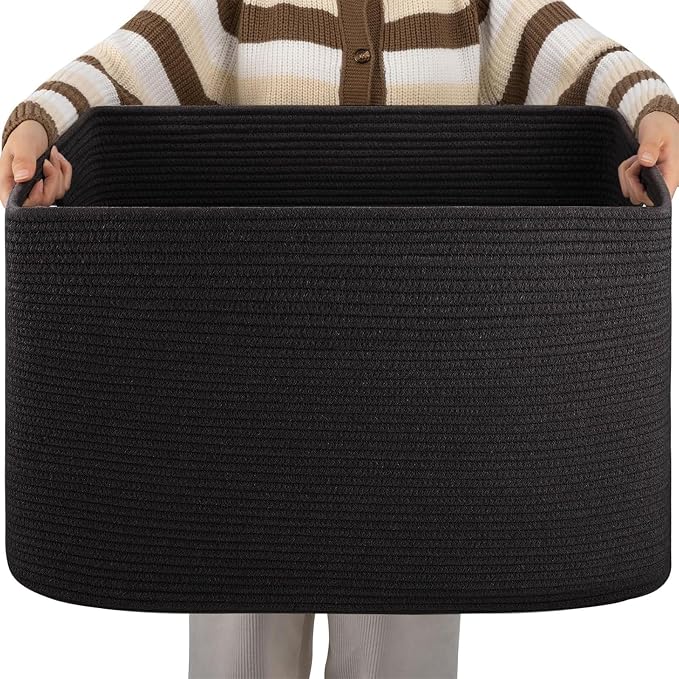 OIAHOMY XXLarge Rectangle Blanket Basket-96L, Cotton Woven Basket by MasterofSpaceOptimization