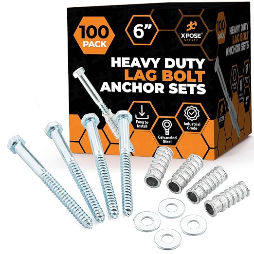 Concrete Anchors Set with 6" Lag Bolt, Lag Shield and Washer by XposeSafety