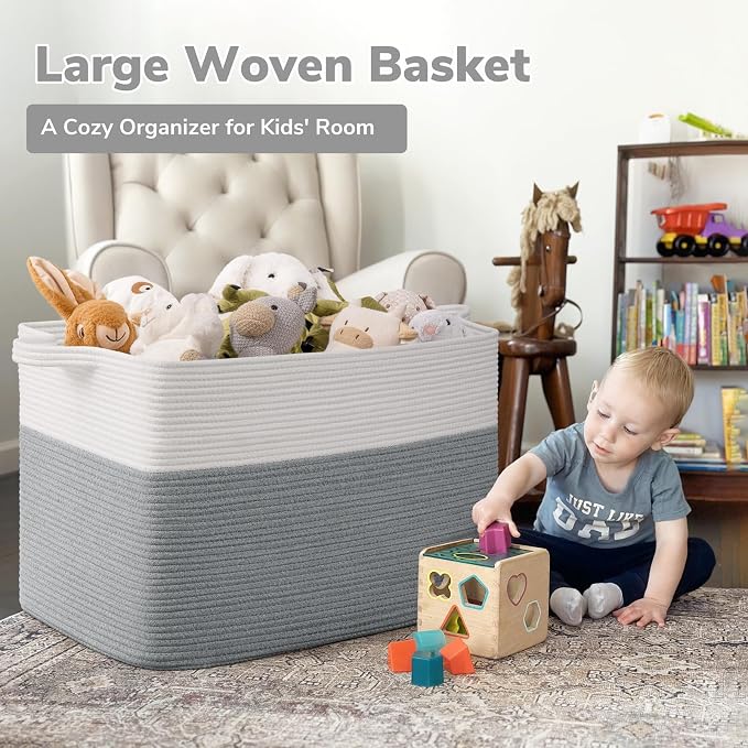 Goodpick 105L Extra Large Woven Blanket Basket Cotton Rope Storage Baskets - Image 2