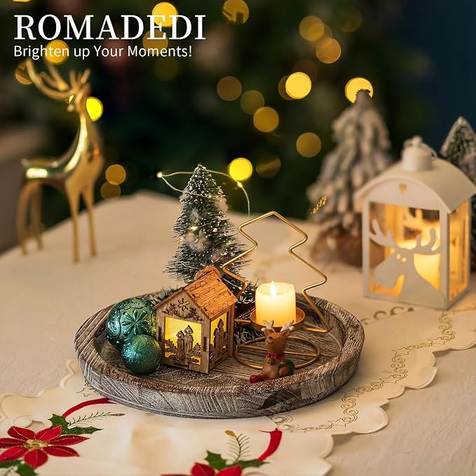 Wooden Decorative Tray Candle Holder: Romadedi Round Wood Tray Home Decor - Image 9