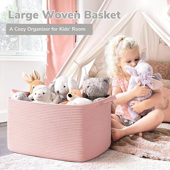 Goodpick Large Woven Rope Blanket Basket, 75L | 21.6'' x 14.9'' x 11.8'' - Image 2