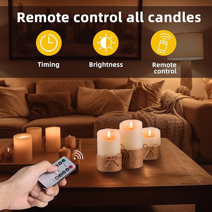 AKU TONPA Flameless Candles Battery Operated Pillar Real Wax Electric LED - Image 4