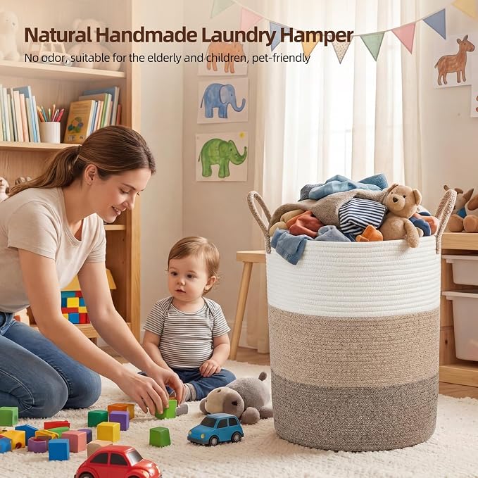 OIAHOMY 60L Nursery Hamper Laundry Basket Laundry Hamper Gradient Brown | - Image 5