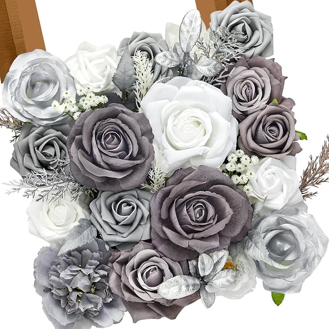 Alecono Silver Artificial Flowers, Cake Decor, Table Centerpiece, Baby Shower & by AleconoBetterYourLife