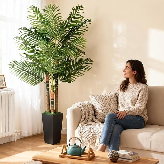 5ft Artificial Palm Tree Indoor Plant，Triple Faux Tropical Areca Floor Plant in - Image 9