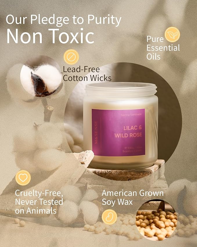 M&SENSE Lilac Wild Rose Scented Candle, 11.6oz 70-Hour Burn Natural Soy Wax | - Image 4