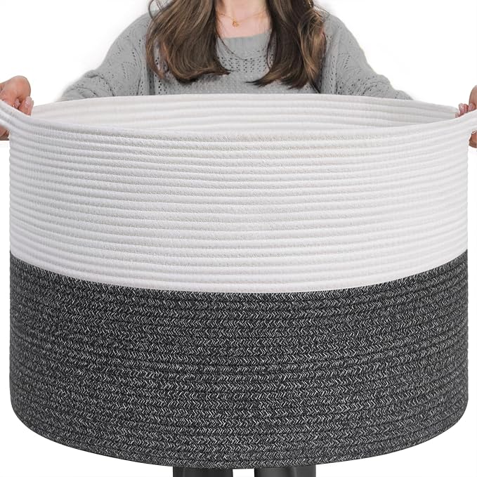 INDRESSME XXXLarge Woven Rope Blanket Basket Living Room, 90L | 21.7" x 13.8" by INDRESSME