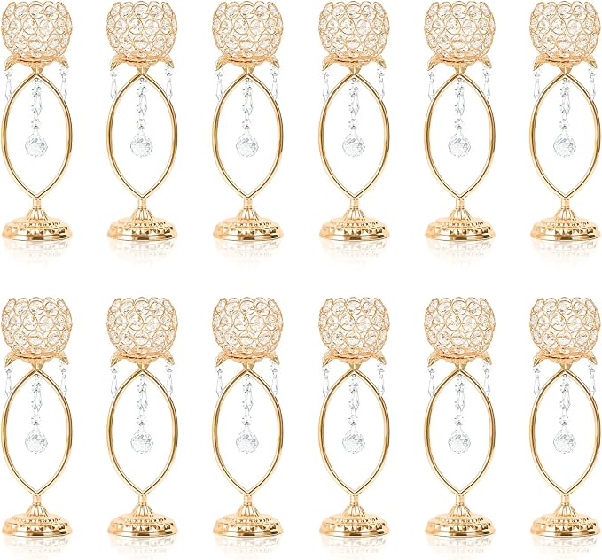 12 Pcs Elegant Metal Crystal Tea Light Candle Holders | by kehail