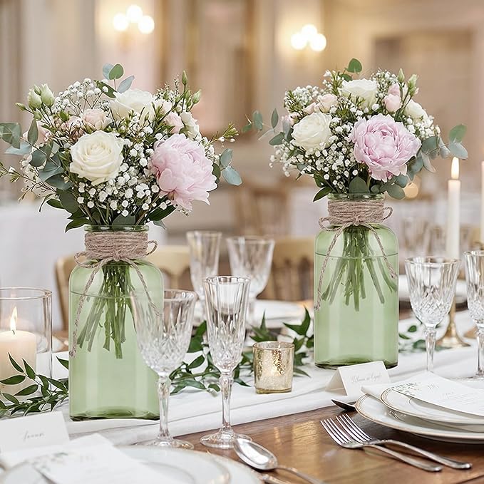 6 Pack Mason Jar Vases for Centerpieces, Wide Mouth Mason Jars - Image 4