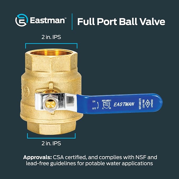 Eastman 2 Inch IPS Heavy Duty Full Port Ball Valve, Brass Plumbing Fitting - Image 6