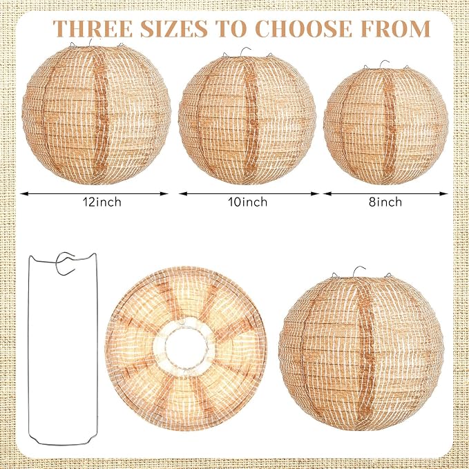 12 Pcs Print Burlap Paper Lanterns Classroom Decor, 10 Inch | Boho Hanging Decor - Image 2