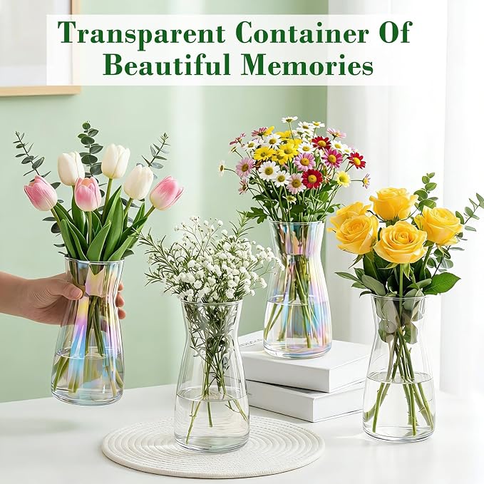 8 inch Glass Flower Vases for Flower 2 Pack, Colorful Glass Vases | Vases for - Image 4