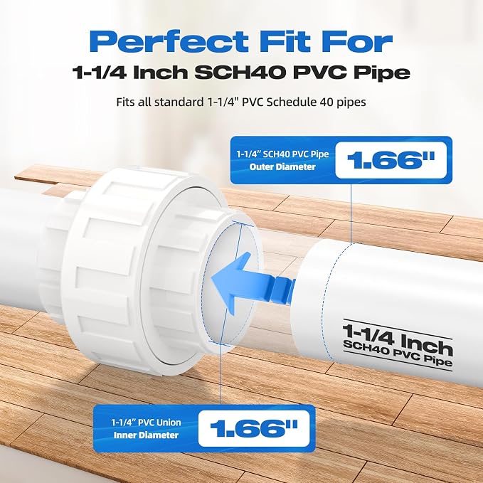 2 PCS 1-1/4" PVC Union Coupling Pipe Fitting, Slip Joint Adapter PVC Connectors - Image 3