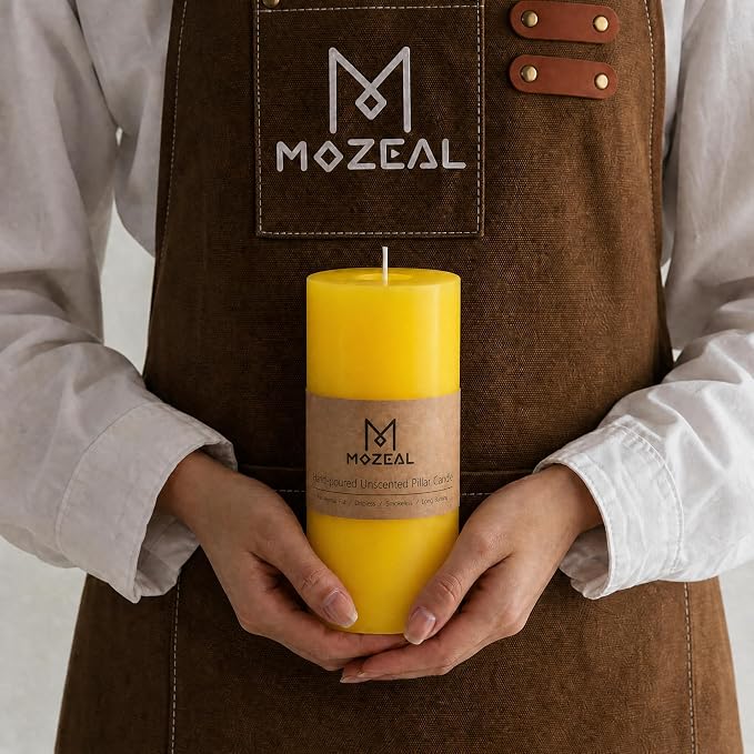 MOZEAL 3" x 8" Hand-Poured Unscented Large Candle, Smokeless Rustic Pillar - Image 2
