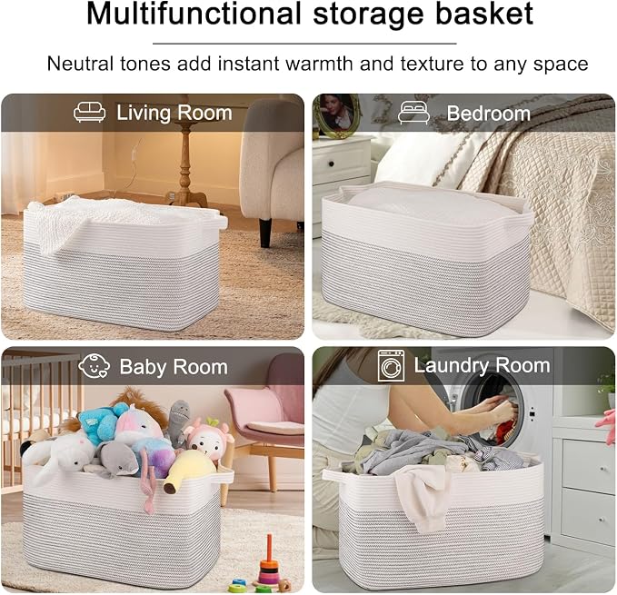OIAHOMY Extra Large Blanket Basket, 95L Cotton Rope Woven Laundry Basket - Image 6