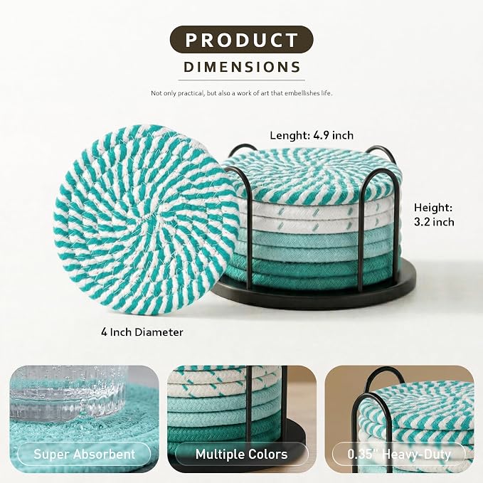 Lazebox Coasters Set of 8 for Drinks, 4 Inch Large Coasters for Coffee Table - Image 4