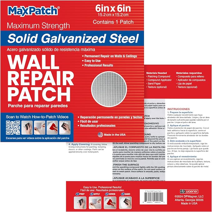 MaxPatch® 6 in. x 6 in. Solid Metal Self-Adhesive Wall Repair Patch – Durable by Maxpatch