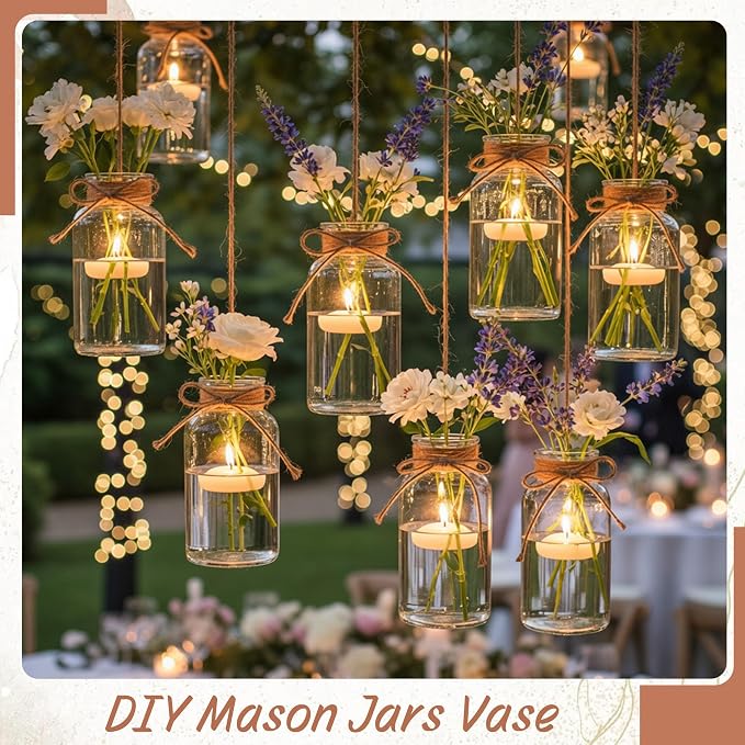 12 Pack Mason Jar Vases for Centerpieces, Wide Mouth Mason Jars - Image 5
