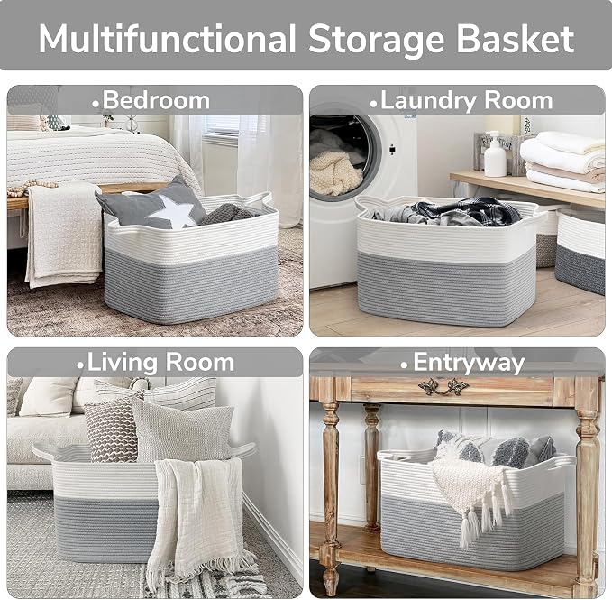 Goodpick Large Woven Rope Blanket Basket, Blankets & Clothes, Nursery & Bedroom - Image 4
