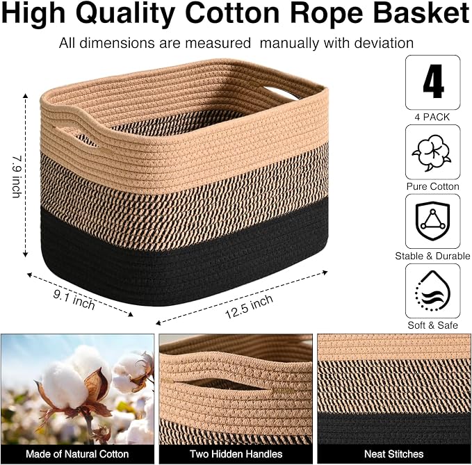 ICERZCZ Storage Baskets for Shelves Organizing, Woven Cotton Rope Baskets for - Image 3