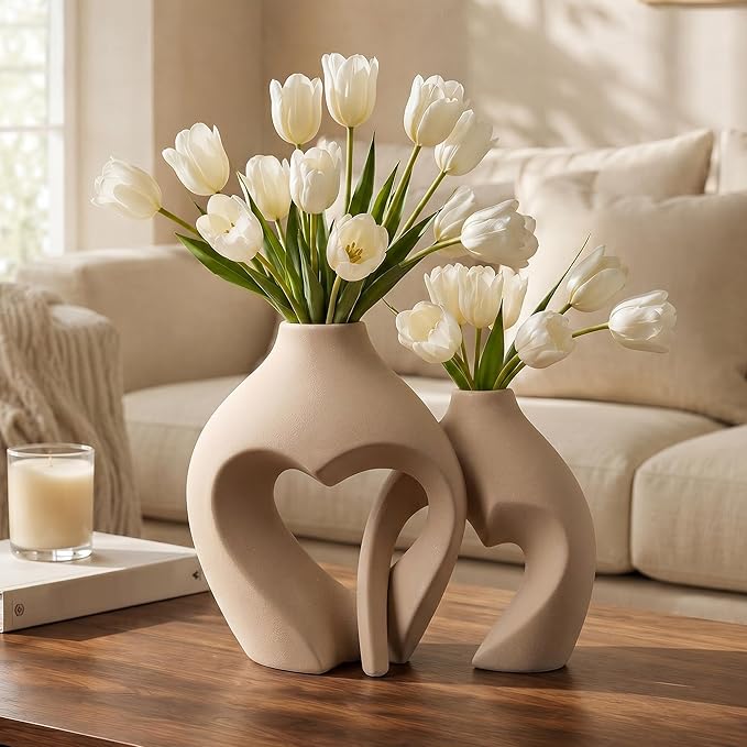 Ceramic Flower Vases Home Decor Heart Shaped Vase Set of 2 | Nordic Heart - Image 5