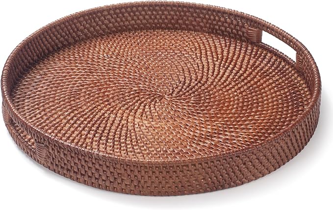 16.9 inch Round Rattan Tray, Woven Large Serving Tray - Image 6