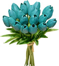 Mandy's 20pcs Artificial Teal Tulips | 13.5 Inch Lifelike PU Tulips Faux Floral by Mandys